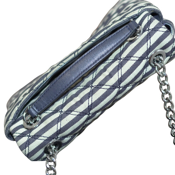 Kate Spade Natalia Medium Quilted Striped Nautical Navy White Silver Chain PRKIN - Picture 14 of 16